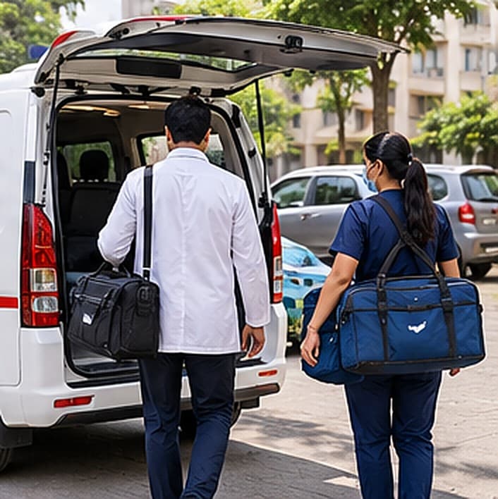 Fibre cast home service team carrying bags towards a white van with its rear door open